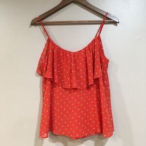 Forever 21 Polka Dot Ruffle Cami Top Womens S Red Retro Pinup Rockabilly Blouse